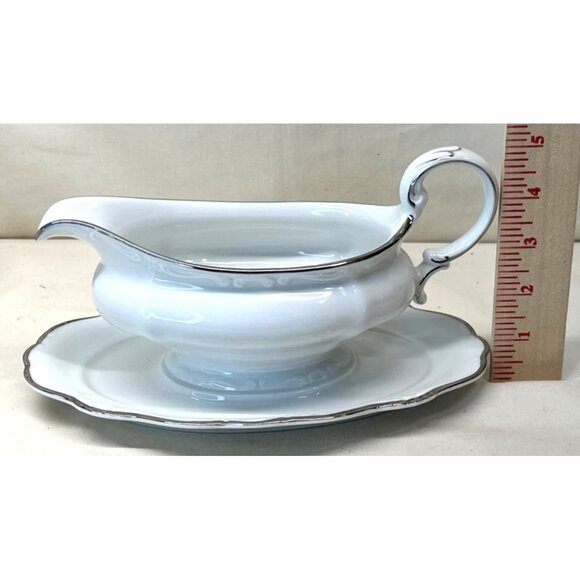 Johann Haviland Platinum Baroque White Gravy Boat with Attached Underplate - Picture 9 of 12